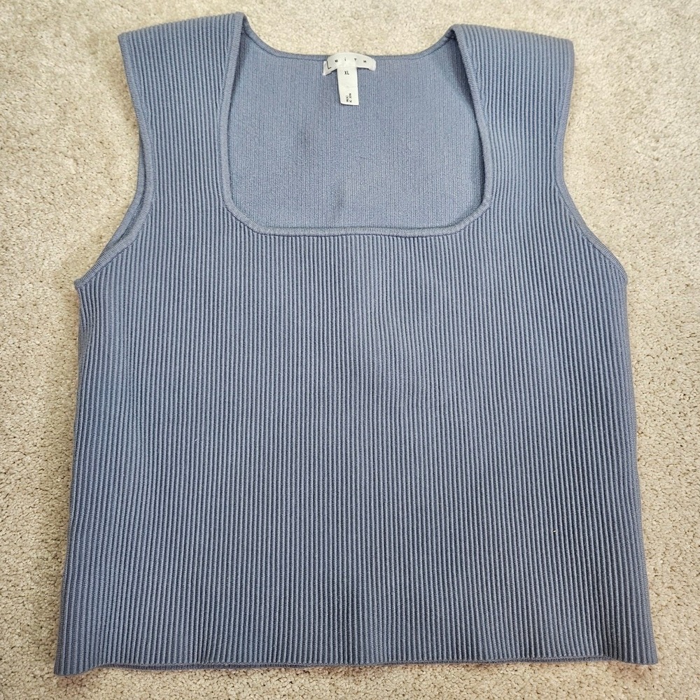 Leith Tank Top XL Blue Ribbed Knit Minimalist Square Neck Sleeveless Nordstroms